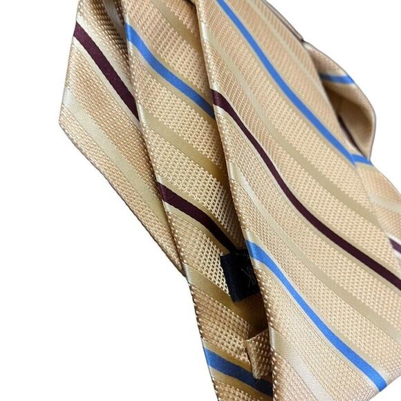 Jos A Bank Mens 100% Silk Yellow Blue Striped Hand Made Neck Tie 58" x 3.75" - Picture 6 of 16